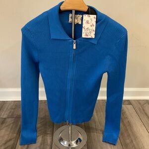 Hippie Rose Vibrant Blue Ribbed Zip-Up